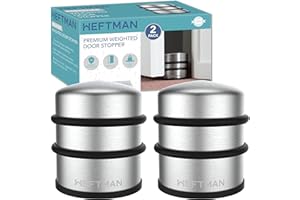 HEFTMAN Butée de Porte Bloc Sol Acier Inoxydable Avec Anneau En Caoutchouc 1Kg Pondérée Stop Porte - Chrome Argenté - Lot de 2
