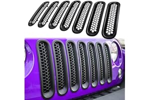 E-COWLBOY 7PCS Front Grill Mesh Inserts for Jeep Wrangler JK JKU Unlimited 2007 2008 2009 2010 2011 2012 2013 2014 2015 2016 2017 2018 Grille Guard Cover Trim Clip-in Exterior Accessories (Matte Black)