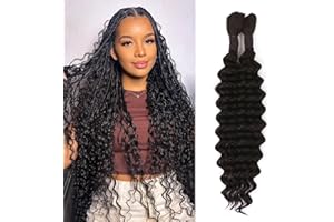 DYBEAUTYHAIR Human Braiding Hair for Boho Braids 16 Inch Boho Braids Human Hair Extensions 100g Wet And Wavy Curly Deep Wave Bulk Human Hair for Knotless Braids (1B#, 16 Inch(50g/Bundle x2))
