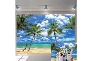 BUTEN Plage Tropicale Photographie Toile de Fond Bord de mer Palmier océan Photo Toile de Fond hawaïen Luau mer Claire Bleu Ciel Vacances Voyage Vacances Enfant Adulte Photo Accessoire 8X6ft