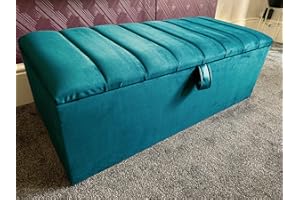 GENERIC SK Luxury Living Ottoman Storage Box - Engineered Wood Panel Style Luxurious Plush Velvet Ottoman Storage Bench, Perfectly Designed Ottoman for Bedroom Storage - (Teal Plush, No Legs)