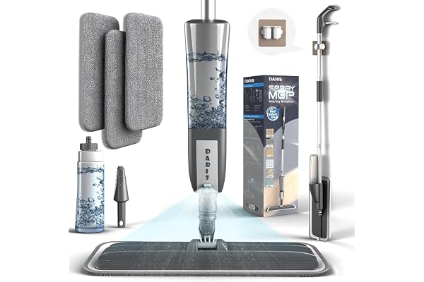 Balai serpillère avec Fonction de pulvérisation, Balai pulvérisateur Rotatif à 360 ° avec 3 tampons en Microfibre lavables, réservoir d'eau de 500 ML, 1 Support pour serpillère, serpillère pour