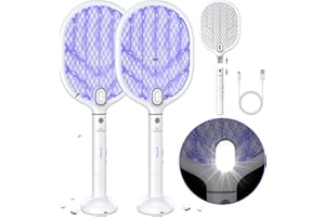 PALONE 2 X Racchetta Zanzare Elettrica 4000V con 2 Type-C, 1800mAh Ricaricabile Rimovibile Scacciamosche Elettrico Portatile, Notte LED & Base di Ricarica USB C