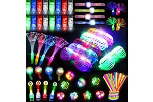 SIMSPEAR LED Light Up Toys for Kids, Party Accessories, Glow in The Dark Supplies with Glowing Whistle Finger Lights Sticks Glasses Kid’s Birthday Halloween Christmas (P27)