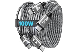 YOSOU Câble USB C vers USB C [1m+1m/Lot de 2] 100W Cable USB C Charge Rapid 5A PD3.0, Chargeur Type C Nylon USB C Cordon pour iPhone 16 15 Pro Max, Samsung S24/S23/S22 Ultra,MacBook iPad Pro Air,Switch PS5