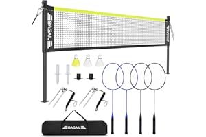 BAGAIL Juego de Bádminton para Exterior - Tamaño Oficial 20 pies x 5 pies, 4 Raquetas, 3 Pelotas de Bádminton, Red de PE Duradera y Bolsa de Transporte para Patio, Playa y Juegos Familiares