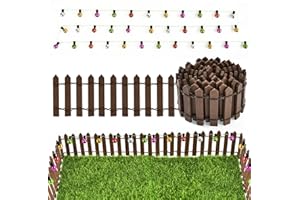 LUYANFX Miniatura Valla de Jardín de Madera, Mini Valla Jardin con Cadena de lámpara, Valla Miniatura Madera para Casa de Muñecas Decoración Micro Planta Decoraciones Bricolajede Jardín de Bonsái (E)