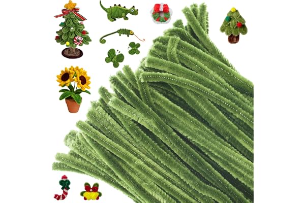 G2PLUS Fil Chenille 100PCS Vert Sauge Tiges de Chenille Cure Pipes Cure-Pipes pour Décorations et Artisanat Créatif Creatifs de Noël 6mm * 30cm