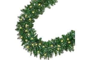 KUPITM6 2.7 m Tannengirlande mit Beleuchtung, Weihnachtsgirlande mit Beleuchtung, Künstliche Girlande Weihnachten Beleuchtet für Treppengeländer Innen Deko