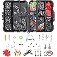 Pwsap 210pcs/box Fishing Accessories Kit, Including Jig Hooks, Bullet Bass Casting Sinker Weights, Fishing Swivels Snaps, Spoon Lure, Sinker Slides, Fishing Line Beads, Fishing Set with Tackle Box