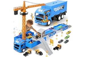 MOONTOY Pojazdy na placu budowy, zabawka dla dzieci, z podwójną szyną wyrzutową, koparka, obrotowy spychacz, wałek parowy, wózek widłowy, pojazdy konstrukcyjne dla 3, 4, 5, 6, 7 lat, prezent dla