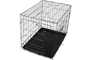 Easipet Metal Dog Cage, 76 x 53 x 60 cm, Black, Foldable with 2 Doors and Removable Tray