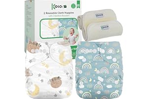 Kolo – Set 2 Pannolini Lavabili Riutilizzabili per Neonati e Bambini + 2 Inserti Assorbenti in Bambù | Taglia Regolabile, Unisex, 100% Ecologici | Fantasia Sky&Planet