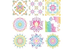HyzaPhix 9 Pezzi Grande Mandala Stencils Pittura, Riutilizzabile Pittura Stencil Set, Kit Stencil Disegno Mandala Templates per Fai Da Te Pavimento Parete Mobili Decorazioni, 30x30cm (9pezzi)