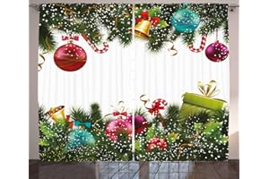 ABAKUHAUS Navidad Cortinas, Felicitación de año Nuevo, Sala de Estar Dormitorio Cortinas Ventana Set de Dos Paños, 280 x 245 cm, Multicolor