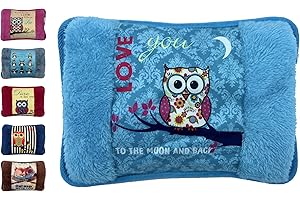 VITBEL Borsa Acqua Calda Elettriche con Morbida Fodera in Peluche; 500 watt;Temperatura max 75°C;utile come Scaldamani e Scaldapiedi;Ideale per Alleviare Dolori Muscolari,Dorsali e Mestruali (Gufo-Azzura)