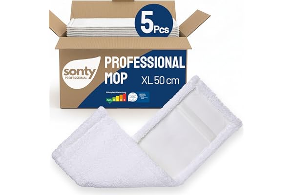 SONTY Proffsig mikrofibermopp 50 cm – 5 mopphuvuden för vikbar hållare
