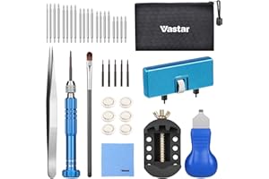 Vastar Watch Repair Tool Kit, Watch Back Removal Tool, Watch Battery Replacement Kit, Watch Case Opener, Watch Tool Kit, 5-in-1 Screwdriver/Watch Holder/20pcs Spring Bars/Tweezer/Dust Brush