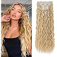 FLUFYMOOZ Clip In Hair Extensions,6PCS Hair Extensions Long Mermaid Waves Wavy Synthetic Clip On Hairpiece For Women 24 Inch (Blonde with Light Blonde)
