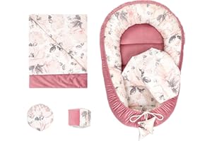 TOTSY BABY Reducteur de lit Bebe 90x50 cm Velours - Cocon Bebe cale nid Ergonomique en 5 Parties avec Couverture Rose Sauvage Rose