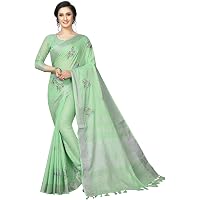 PERFECTBLUE Women`s Linen saree with Blouse Piece(LinenLoveBird)