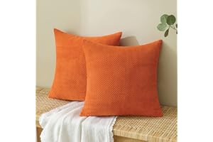 EMEMA Corduroy Granule Cushion Covers Decorative Throw Pillow Covers Square Soft Pellets Solid Pillowcase for Sofa Bedroom Orange 18x18 Inch 2 Pieces