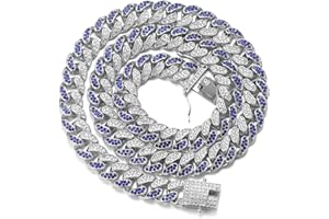 Halukakah Diamentowy kubański łańcuszek dla mężczyzn Fuji, 14 mm, męski złoty łańcuszek, Iced Out, 18-karatowe prawdziwe pozłacane/platynowe białe złoto, naszyjnik, bransoletka, niebieski i