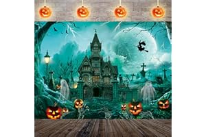 TENCOW Happy Halloween Geist Schloss Kürbis Laterne Fotografie Hintergrund - Halloween Nacht Horror Mond Friedhof Party Dekorationen Banner 210 x 150 cm
