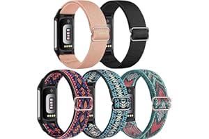 Gugobit 5 Stück Elastisches Armband Kompatibel mit Fitbit Charge 6/Fitbit Charge 5 Armband, Verstellbares Nylon atmungsaktives Ersatzarmband für Fitbit Charge 6/ Fitbit Charge 5 Damen Herren