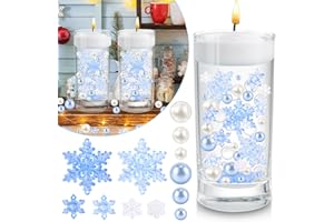 SelfTek 6146 Pcs Christmas Vase Filler Decorations, Floating Snowflake Water Gel Beads Pearls for Vase Filler Table Centerpieces Party Decor 3 vases (Blue)