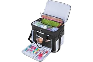 ‎TEAMOY Teamoy Tragetasche für die Aufbewahrung von Wolle, Strick-/Häkeltasche mit mehreren Taschen, Tragegriff und Schulterriemen (kein Zubehör im Lieferumfang enthalten) (groß mit Deckel, schwarz), Schwarz,
