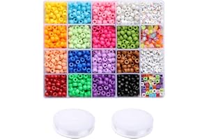 Tibaoffy Crafts Perles de poney multicolores 6 x 9 mm, perles rondes 4 x 7 mm avec boîte de rangement pour la fabrication de bijoux (20 ensembles multicolores assortis, total environ 2340 pièces)