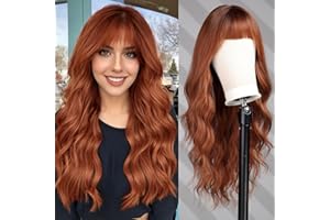 WOKESTAR Długa ruda peruka dla kobiet syntetyczne włosy falowane z grzywką