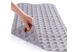 RECYCO Bathtub Mats Non-Slip Anti Mould Shower Mat for Inside Bath Extra Long Bath Mat for Tub With Drain Holes Bathtub Shower Floor Rubber No-Slip Bath Mat Machine Washable–100x40cm, Grey