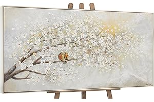 YS-Art Abstrakt Acryl Gemälde auf Leinwand Sonnenaufgang handgemalt Wandbilder Wohnzimmer modern Kirschblüten Wohndekor Bilder Büro echte Kunst mit Rahmen 100x50 cm