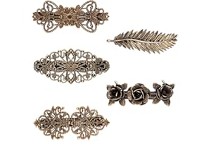 ETERSPR 5 Pièces Françaises Barrettes à Cheveux Rétr, Vintage Barrettes Bronze, Rose, Plume de Vague de Fleur, Couronne, pour les Femmes ou les Filles Cadeau de Saint Valentin
