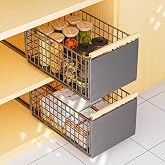 2 Packs Removable Kitchen Drawers, Sliding Drawers for Kitchen, Removable Cupboard Kitchen Tray, Drawer Organizer, No Drillin