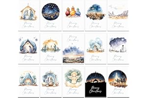 BEAR AND BEE 30 tarjetas de Navidad religiosas con 15 diseños diferentes y 30 sobres de papel kraft marrón reciclado