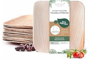 PLANTVIBES 20cm x 100pcs Platos de hoja de palma naturales | Nobles y amigables para el medio ambiente | Platos de madera desechables e 100% compostables | Vajillas de madera