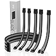 EZDIY-FAB Sleeved Cable - Cable Extension for Power Supply with Extra Sleeved 24 PIN 8PIN 6PIN 4+4 PIN with Combs-Black Grey