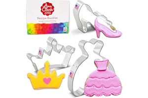 ANN CLARK COOKIE CUTTERS Formine per Biscotti Stampi a tema Reale Principessa 3 Pezzi, Prodotto negli Stati Uniti da Ann Clark, corona/tiara, scarpetta di cristallo e vestito