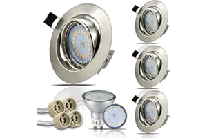 HiBay Set di 4 Faretti LED da Incasso per Cartongesso 220V Con Lampade GU10 5 W Bianco Neutro, Faretti Incasso LED Foro 68 mm in Acciaio Inox Spazzolato Per Cucina