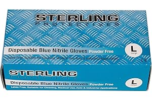 STERLING PROTECTIVES BY GOCABLETIES Sterling Protectives, Blue Nitrile Disposable Gloves, 100 pack, Powder Free AQL 1.5, Premium Gloves (Large - Size 9)