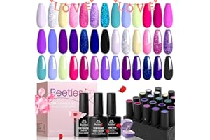 BEETLES GEL POLISH Beetles 23 Pcs Gel Nail Polishes,Midnight Euphoria Collection Gel Polish Soak off Green Glitter Pink Gel Nail Kits Top Coat and Base Coat 6 Pcs Glitter Nail Brushes Nails Gifts for Women Girls