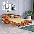 NATRAJ ART & CRAFT Solid Sheesham Wooden Sofa Cums Bed with Mattress for Living Room | Rosewood 2 Seater Sofa Cums Bed for Bedroom Without Pillow (Natural,Florex, 2 Seater)