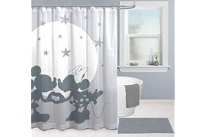 JAY FRANCO Rideau de Douche Disney Mickey et Minnie 178 x 182 cm - Décoration de Salle de Bains Grise en Tissu