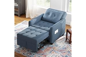Meskanu Schlafsofa Klein 3 in 1, Klappsofa & Schlafhocker mit Bettfunktion, Sleeper Chair bis 200 kg, Sofabed mit Bezug in Leinenoptik, Schlafsessel für Wohnzimmer & Gästezimmer, Blau
