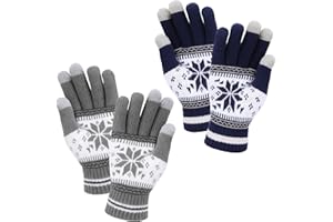 Utensilsto 2 Paar Thermo Handschuhe mit Touchscreen Funktion, Winter Warme Strickhandschuhe für Herren und Damen zum Arbeiten, Autofahren, Radfahren, Klettern (Schwarz Rot)