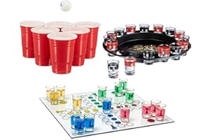 Relaxdays Set de 3 Jeux d'alcool pour Adultes, Ludo, Roulette, Beer Pong, Anniversaire, soirée Filles, Hommes, schnaps, dès 18 Ans