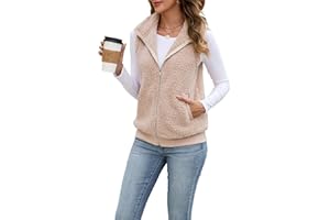 POMTIMCO Teddy Fleece Weste Damen Herbst Winter Plüsch Ärmellos Weste Casual Einfarbig Fleeceweste Lässig Damenweste Herbstmantel mit Stehkragen